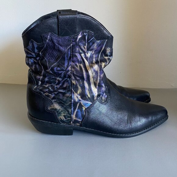 Mootsies Tooties Leather Black & Metallic Booties SZ 8 - Picture 4 of 12